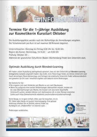 Anmeldunterlagen für die einjährige Ausbildung zur Kosmetikerin