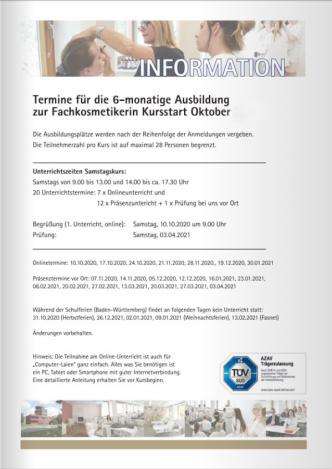 Anmeldunterlagen für sechsmonatige Ausbildung zur Fachkosmetikerin